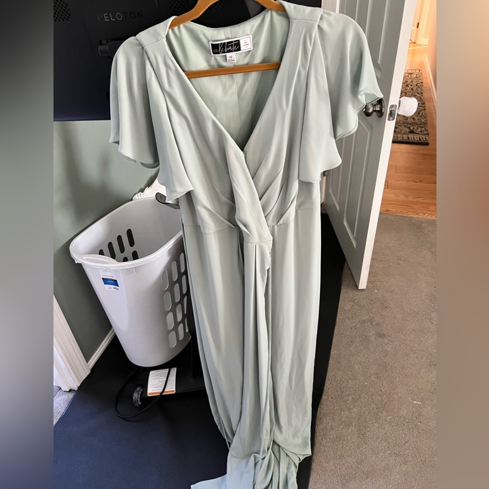 David’s bridal wrap sage green bridesmaids dress